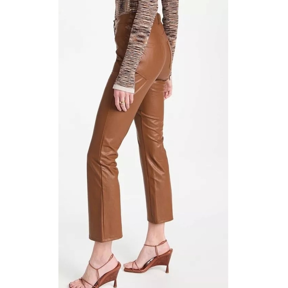 PAIGE Women's Claudine Ankle Flare Jeans Brown Vegan Leather Pants Stretch 32 - Picture 4 of 9